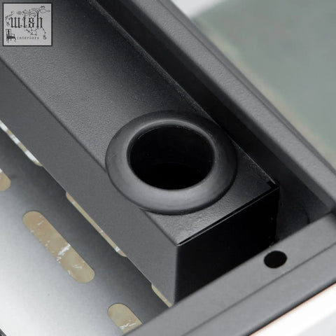 Black plastic mounting bracket with circular hole and textured surface for outsunny gas plancha grill 3kw power