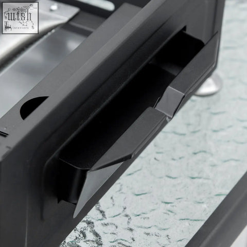 Black plastic drawer organizer with integrated handle cutout for greasy tools in outsunny gas plancha grill 3kw power