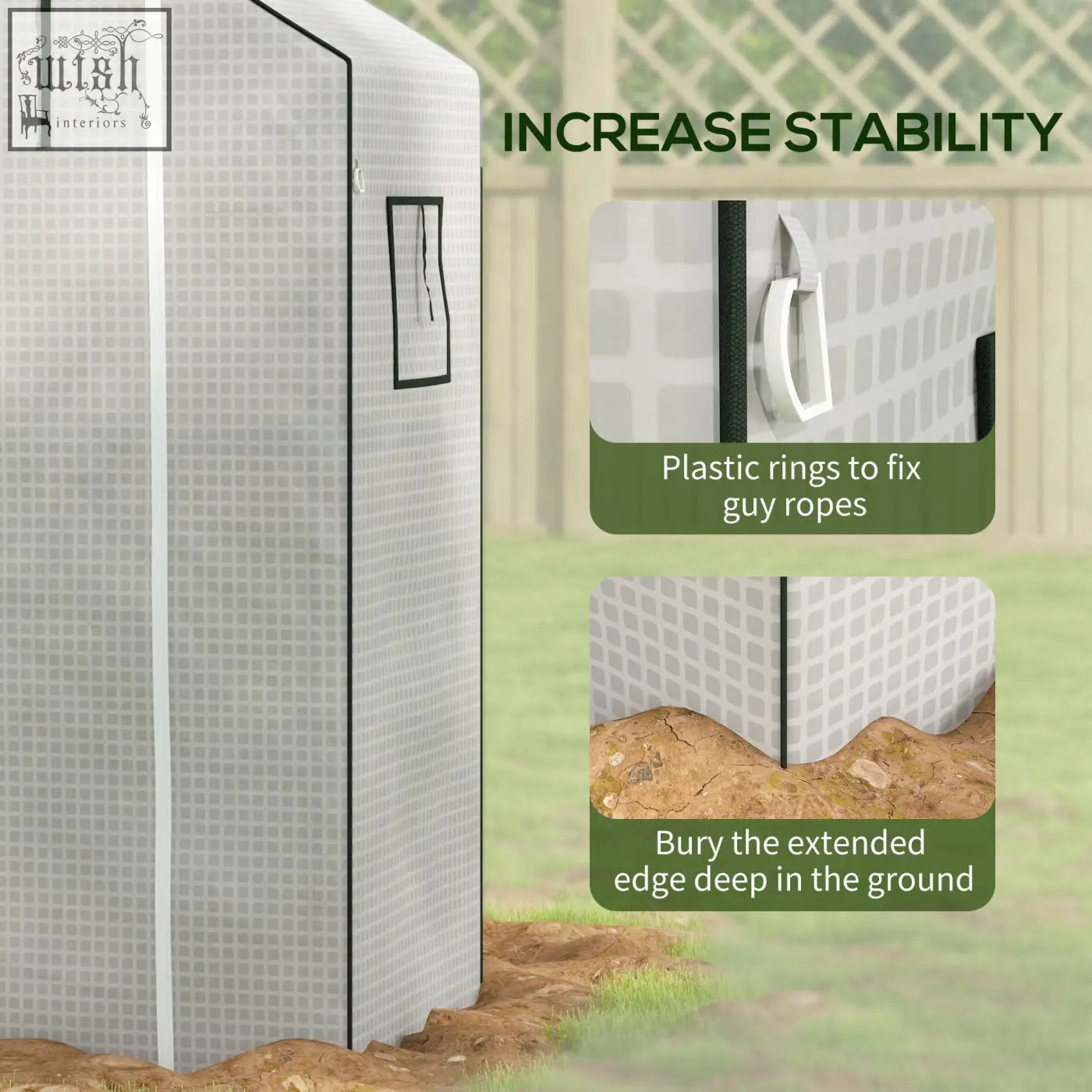 White outsunny greenhouse cover with roll-up door black trim and grid-patterned translucent pe for easy access