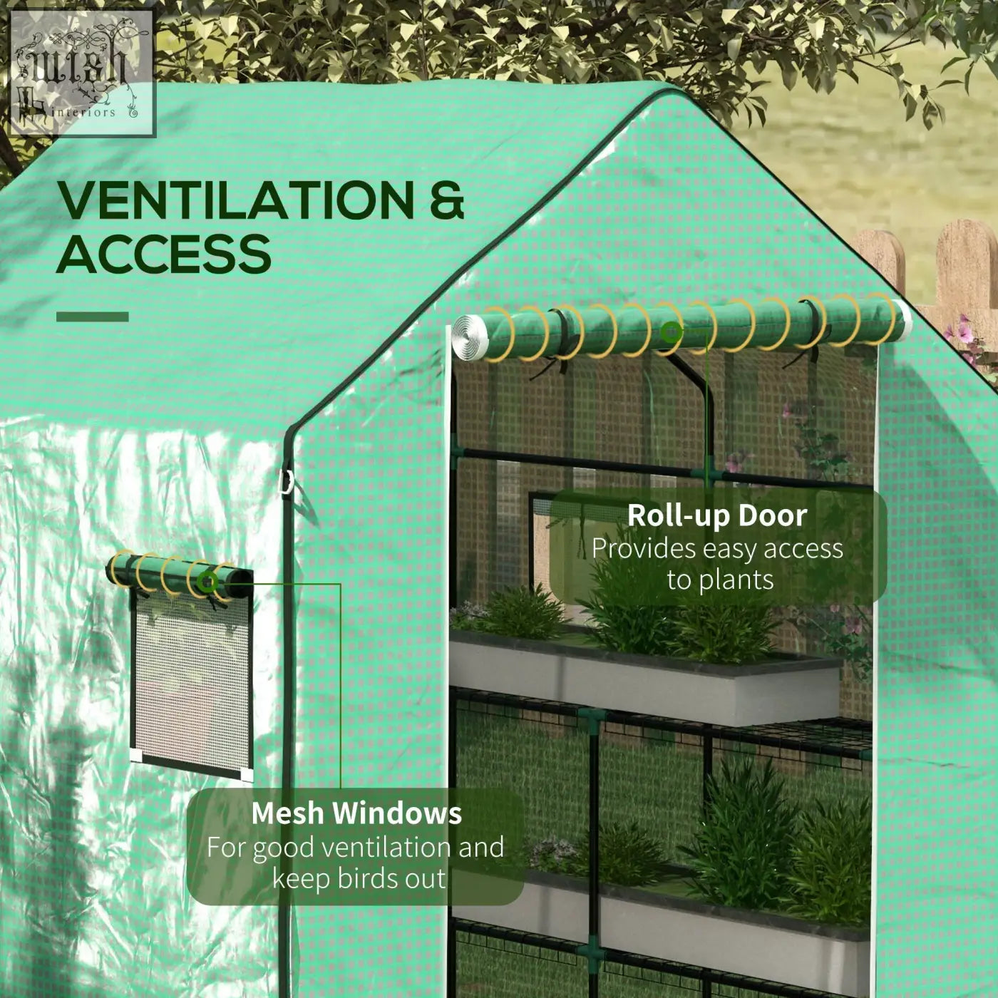 Teal green outsunny greenhouse cover with roll-up door mesh windows and uv-resistant coating for walk-in hot house