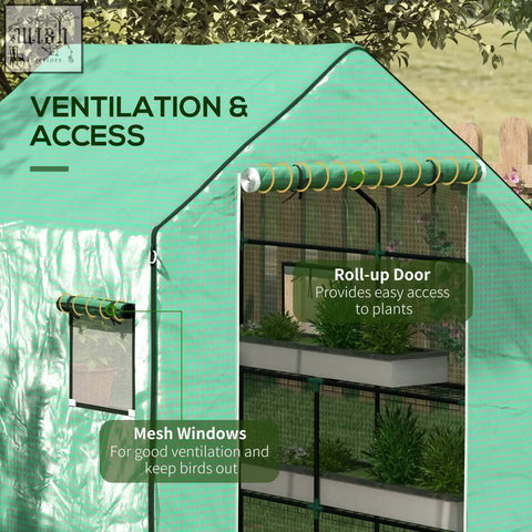 Teal green outsunny greenhouse cover with roll-up door mesh windows and uv-resistant coating for walk-in hot house