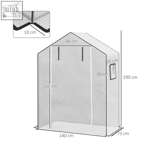 Translucent white pe greenhouse cover with black trim, small window, and roll-up door for easy access, 190cm tall by 140cm wide