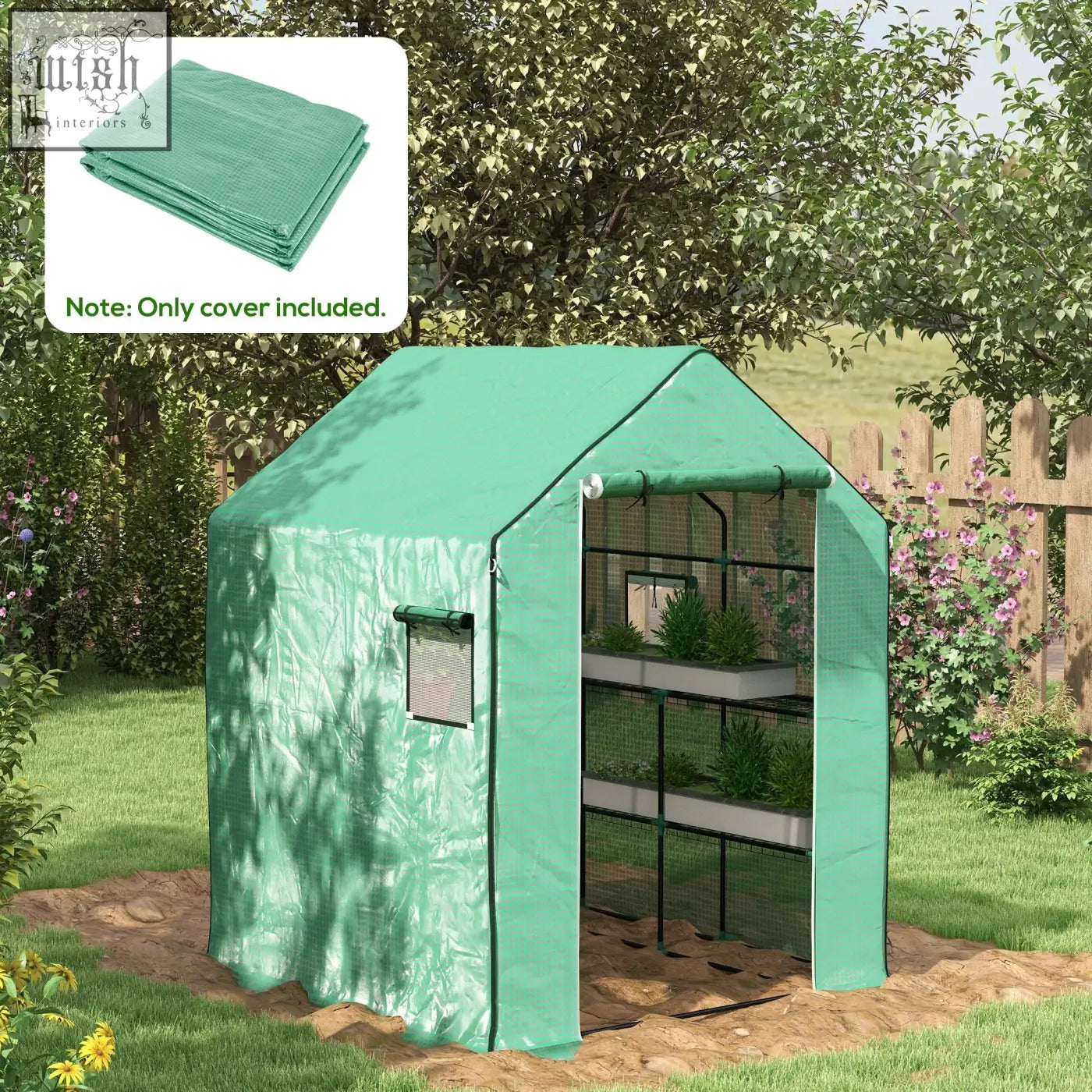 Outsunny green greenhouse cover with roll-up door and mesh windows for easy access made of durable pe material