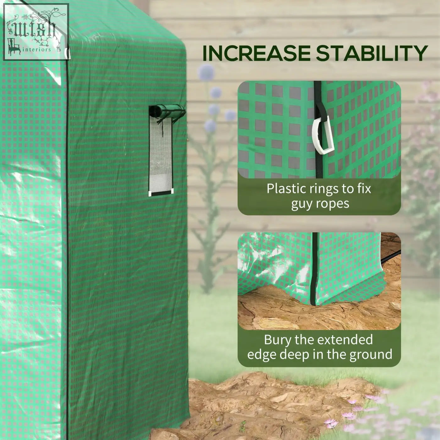 Green plastic greenhouse cover with mesh window roll-up door and uv-resistant coating for sturdy walk-in use