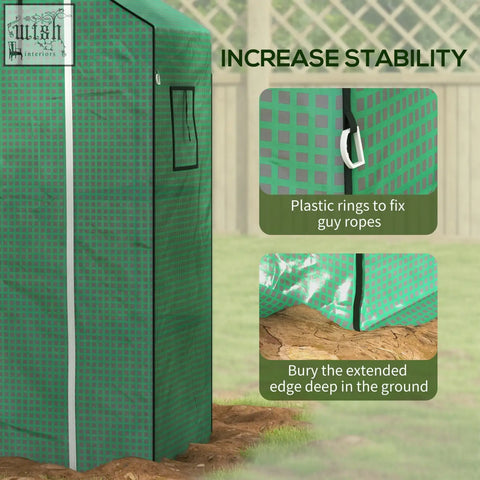 Outsunny green fabric greenhouse cover with roll-up door and reinforced plastic rings for easy access and guy ropes