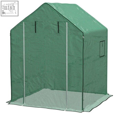 Outsunny green mesh greenhouse cover with uv-resistant coating and roll-up door for walk-in pe hot house in green