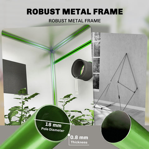 Green metallic pole with 18 mm diameter and 0.8 mm thickness in outsunny grow tent with oxford fabric for indoor gardening