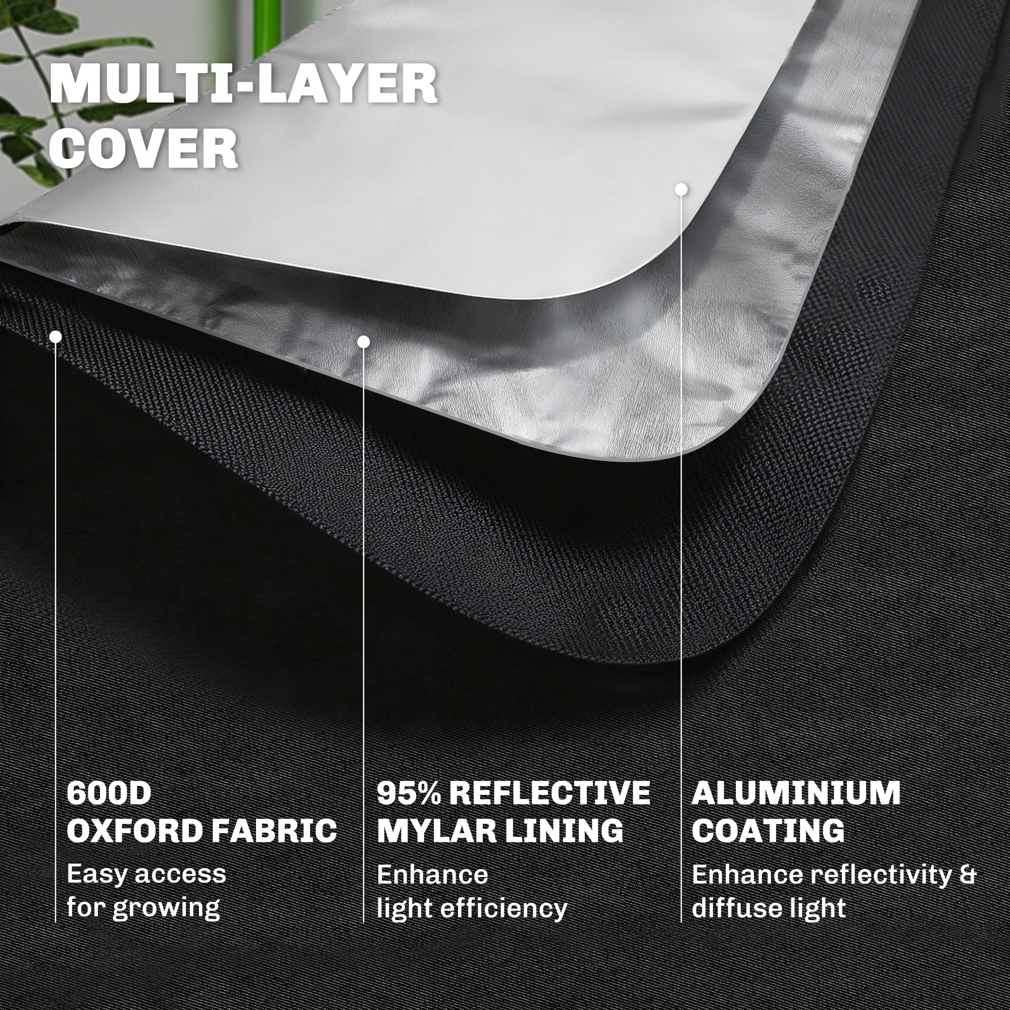 Black outsunny grow tent made of 600d oxford fabric with reflective mylar lining for indoor plant growing