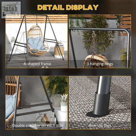 Outsunny hammock chair with light blue cushion and black powder coated metal frame for porch swing use