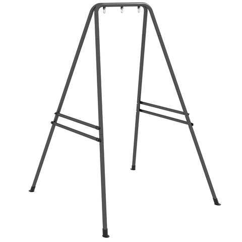 Black powder coated metal frame a-frame stand with three hooks for hanging hammock chair or porch swing