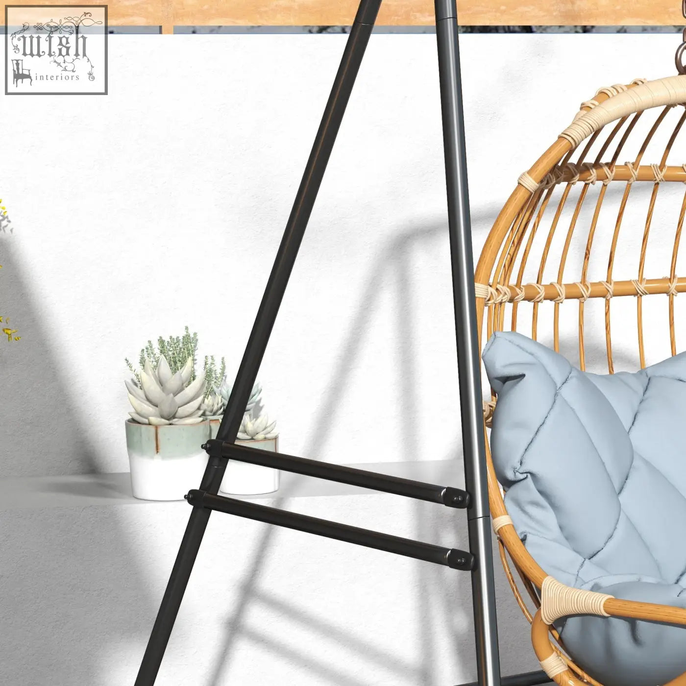 Black metal Outsunny hammock chair stand with angled legs and coated metal frame for heavy duty porch swing use