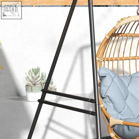 Black metal Outsunny hammock chair stand with angled legs and coated metal frame for heavy duty porch swing use
