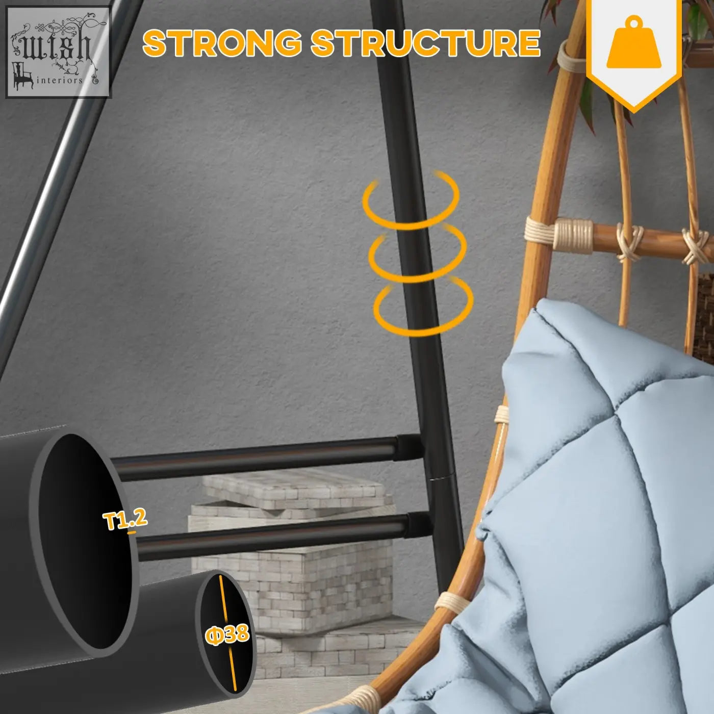 Black outsunny hammock chair stand with reinforced circular cross-section powder coated metal frame for porch swing chairs