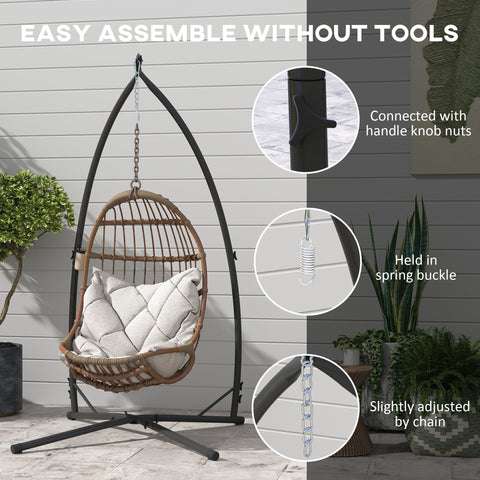 Outsunny Hammock Chair Stand Only, Hanging Chair Stand with X-Shape Base, Heavy Duty Steel Single Hammock Egg Swing Frame for Indoor Outdoor, 150 KG Load Capacity Black