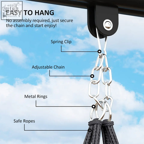 Silver-toned adjustable chain with rings and spring clip for easy hanging on outsunny hanging hammock chair swing chair