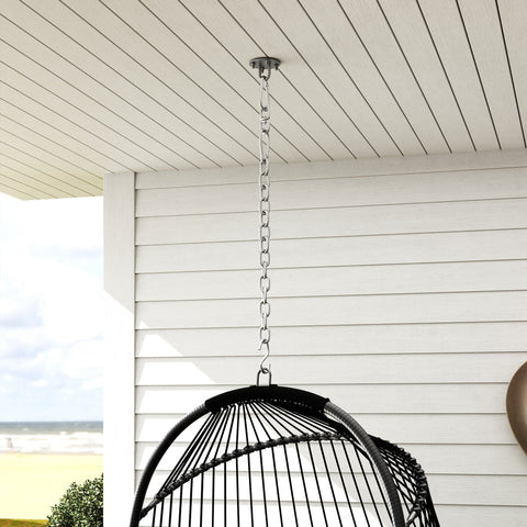 Outsunny black woven egg chair with steel frame and silver chain foldable swing chair for indoor outdoor use