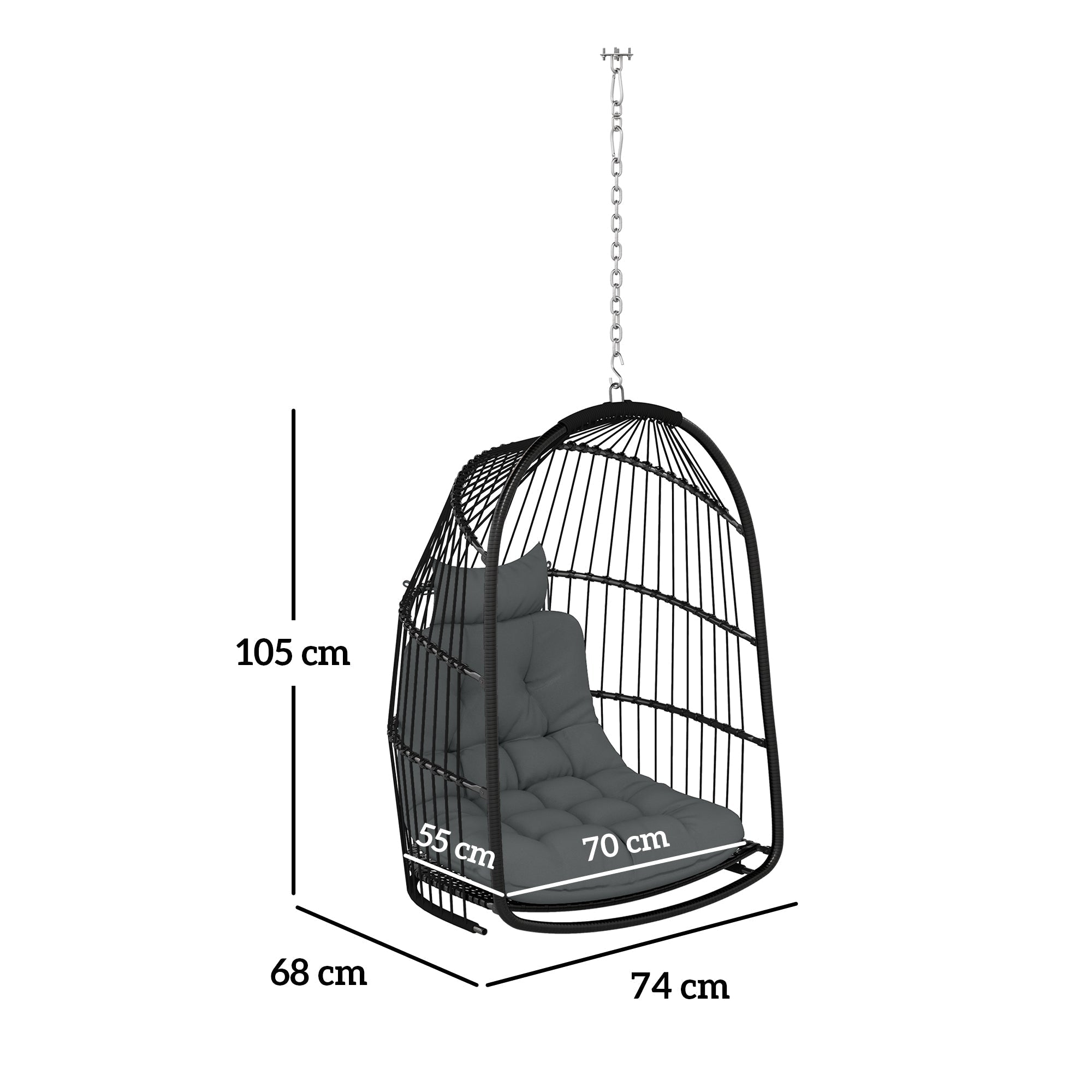 Outsunny hanging egg chair dark grey wicker swing chair with steel frame and thick cushioned seat for indoor outdoor use