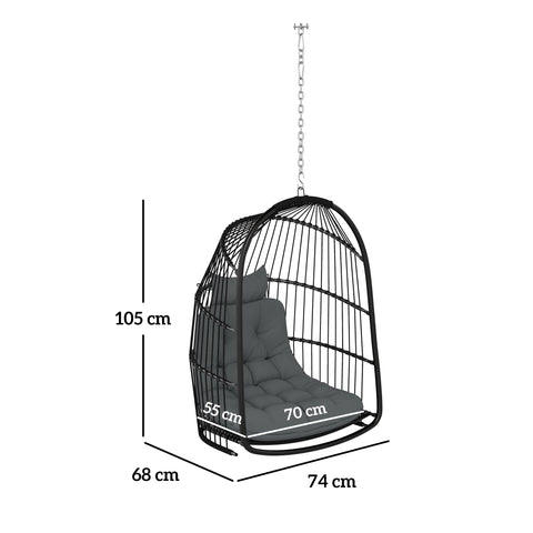 Outsunny hanging egg chair dark grey wicker swing chair with steel frame and thick cushioned seat for indoor outdoor use