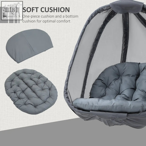 Gray tufted cushion set for outsunny hanging egg chair made of texteline with side pocket for indoor outdoor use