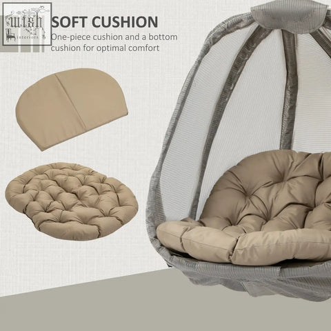 Beige tufted cushion set with one-piece top and bottom for outsunny hanging egg chair perfect for indoor outdoor use