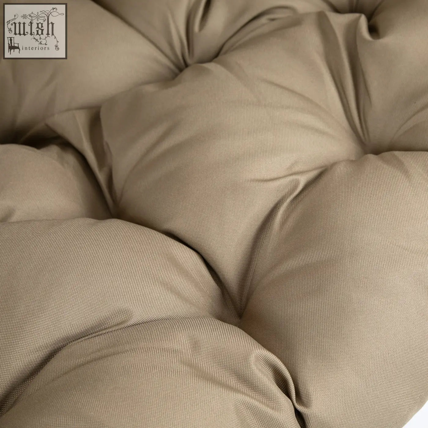 Beige tufted outdoor cushion with textured fabric finish for outsunny hanging egg chair in khaki color