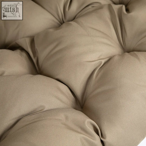 Beige tufted outdoor cushion with textured fabric finish for outsunny hanging egg chair in khaki color