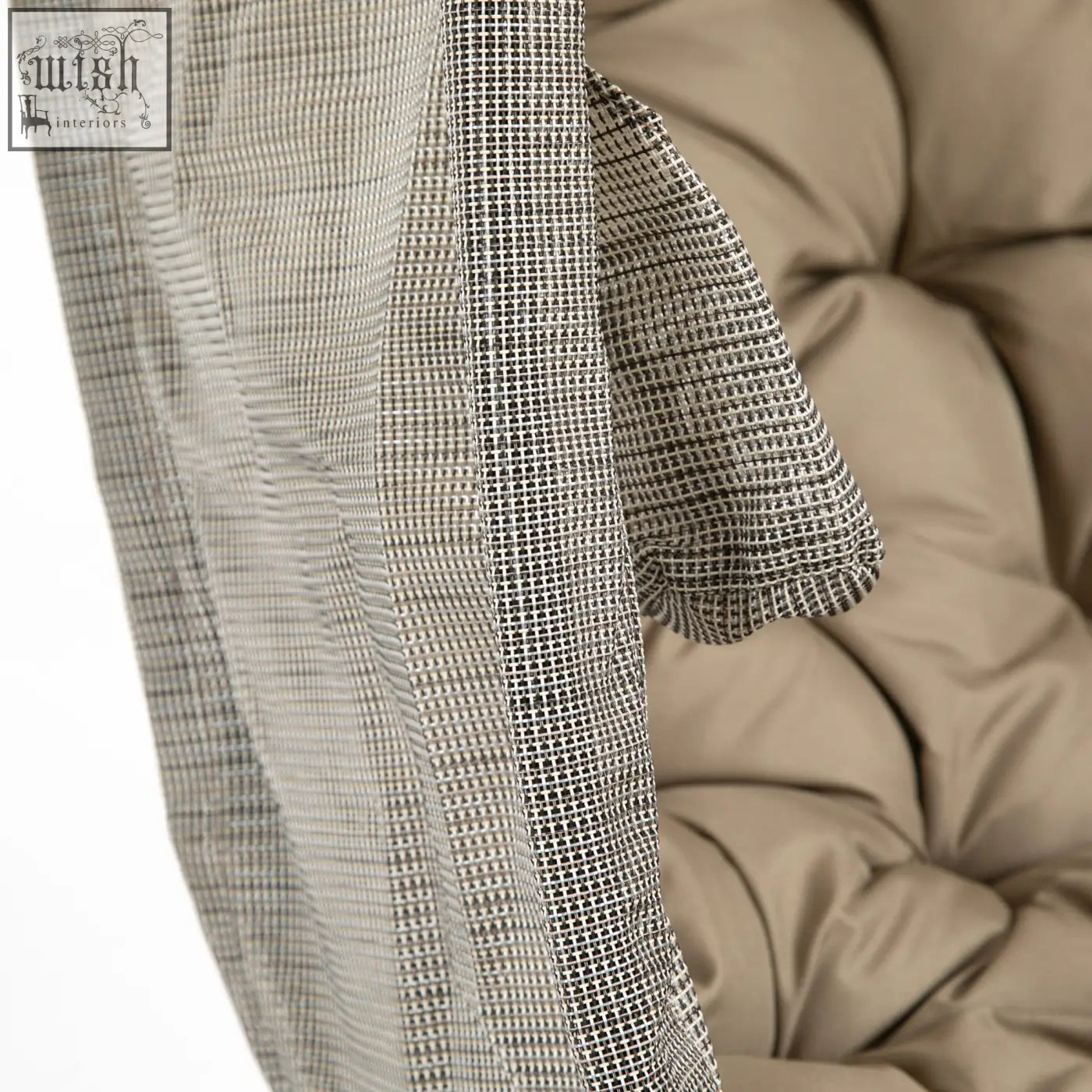 Gray woven mesh fabric with textured grid pattern on outsunny khaki hanging egg chair for indoor outdoor use