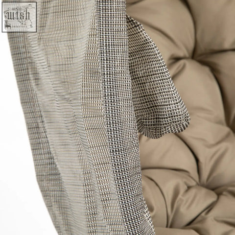 Gray woven mesh fabric with textured grid pattern on outsunny khaki hanging egg chair for indoor outdoor use
