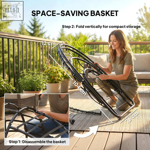 Outsunny hanging egg swing chair with black metal foldable basket and powder-coated steel frame for indoor outdoor use