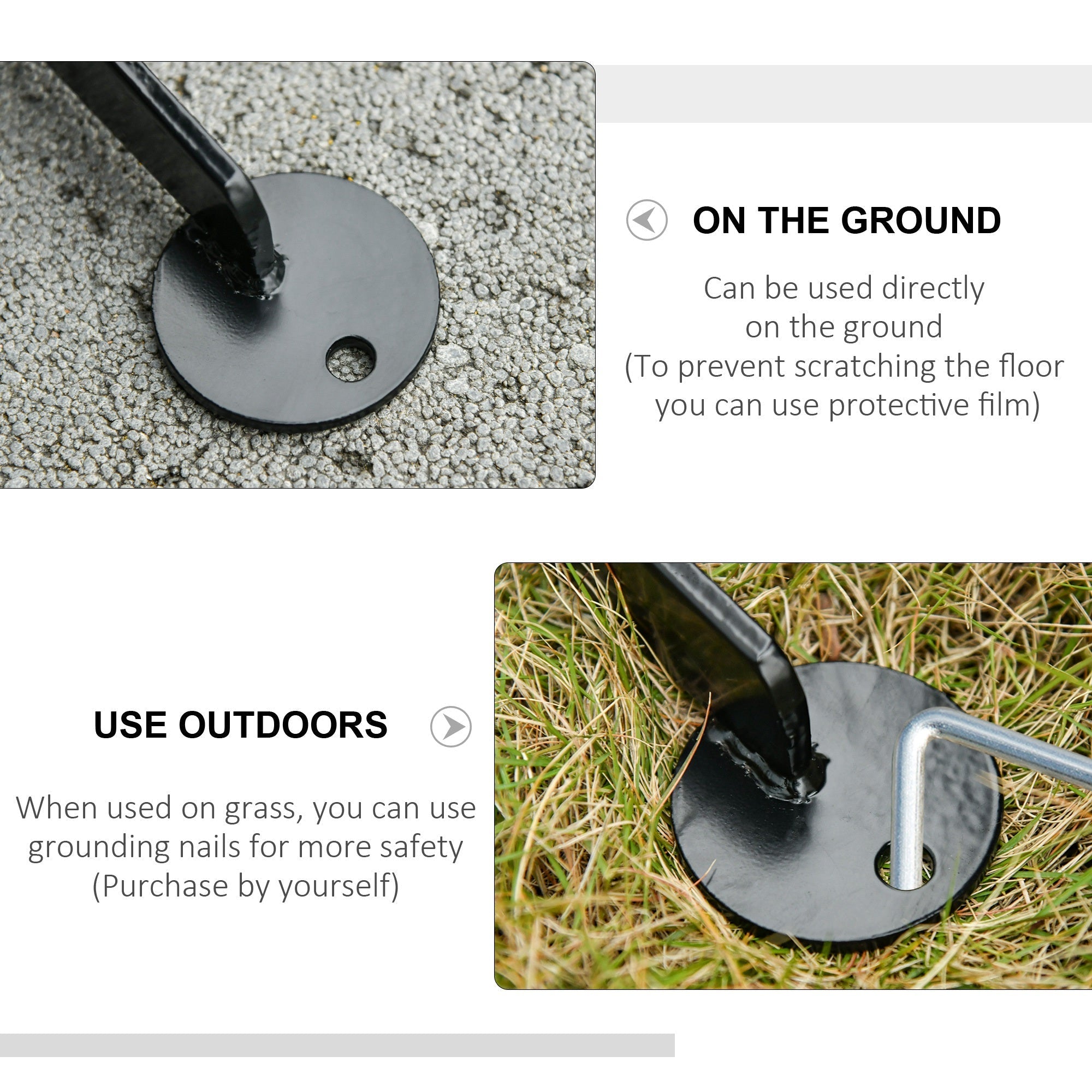 Black circular metal base with central hole and l shaped stake for outsunny powder coated steel hammock chair stand use