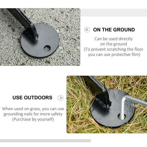 Black circular metal base with central hole and l shaped stake for outsunny powder coated steel hammock chair stand use