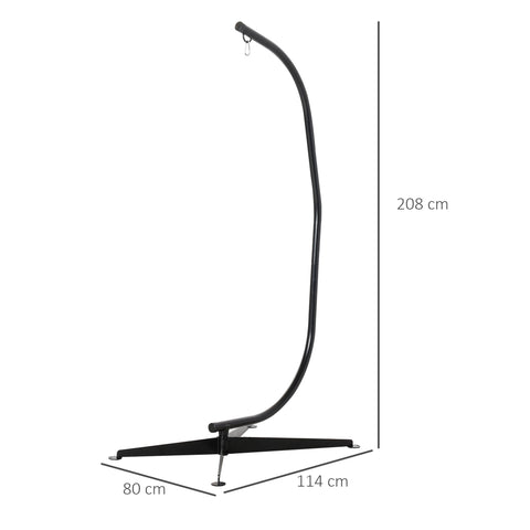 Black metal hammock chair stand with curved support wide base powder coated steel and spring buckle for indoor outdoor use