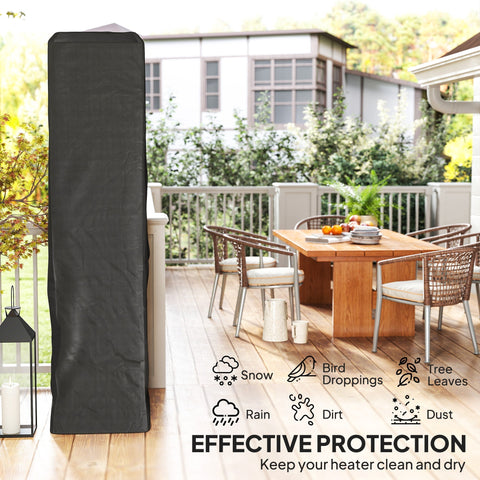 Black outsunny heater cover made of 53l x 53w oxford fabric protects outdoor heaters from snow rain and dirt