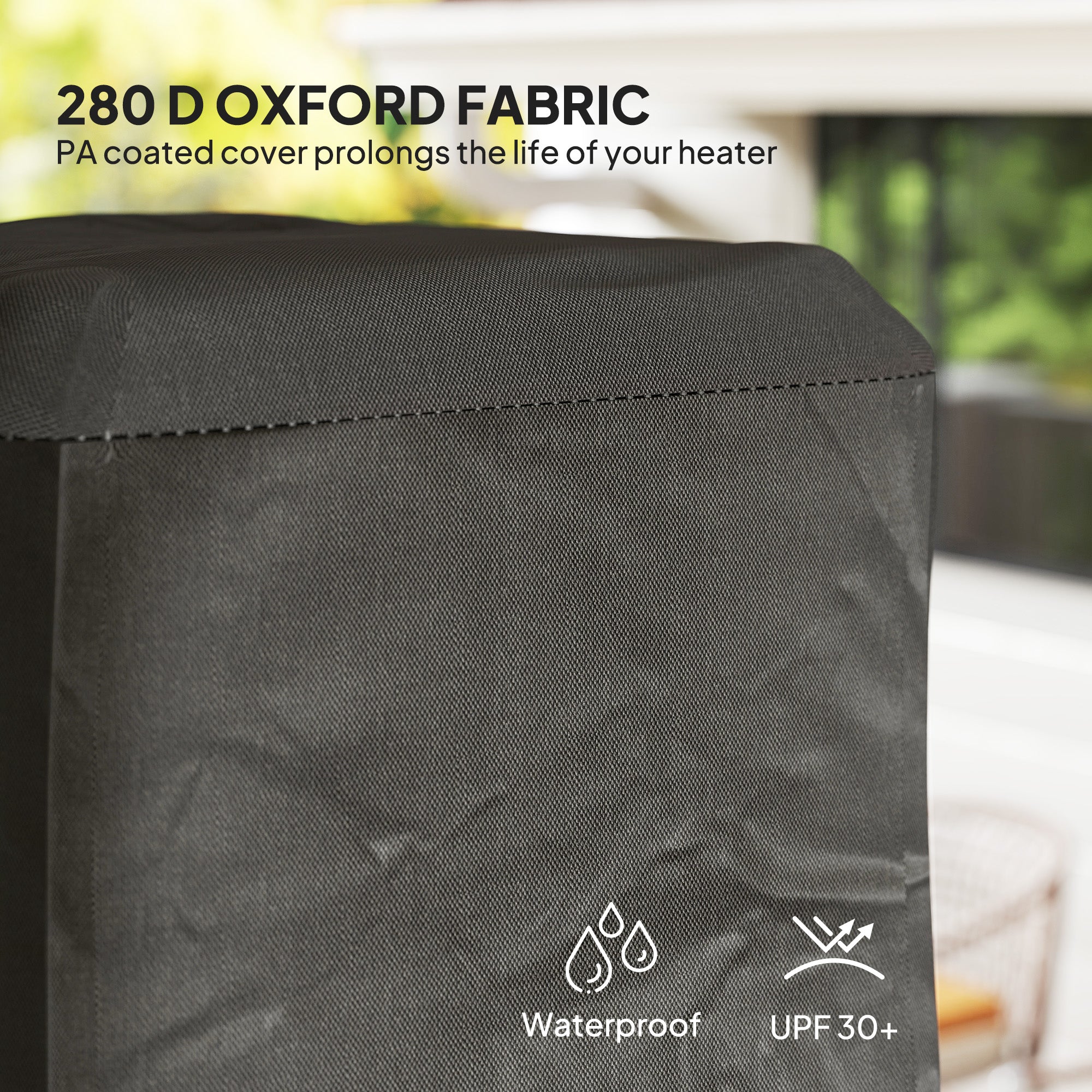 Black 280d oxford fabric heater cover with pa-coated finish and zipper for outdoor heaters 53l x 53w