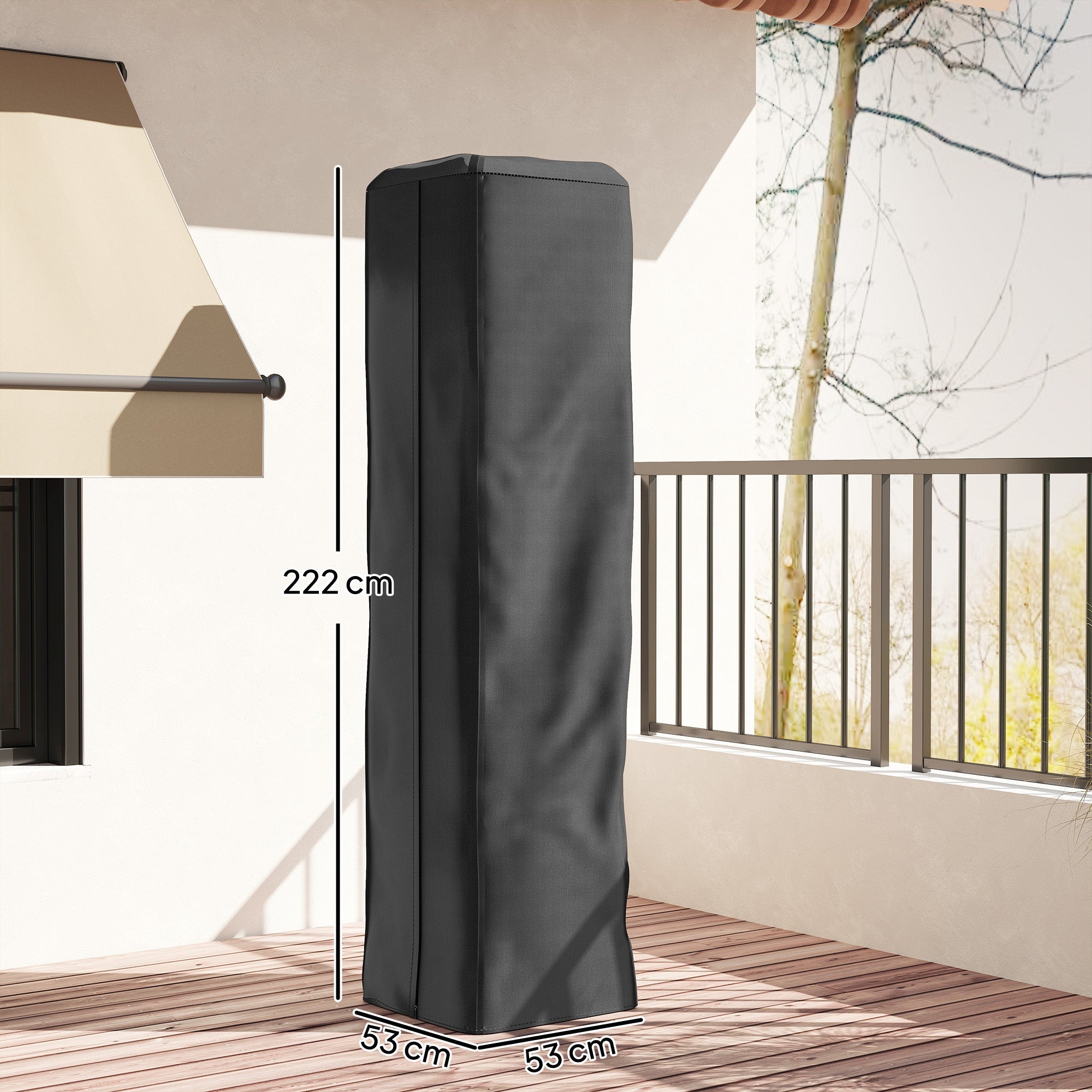 Black Outsunny heavy duty heater cover made of UPF 30+ oxford fabric fits 222 cm tall outdoor heater 53l x 53w base