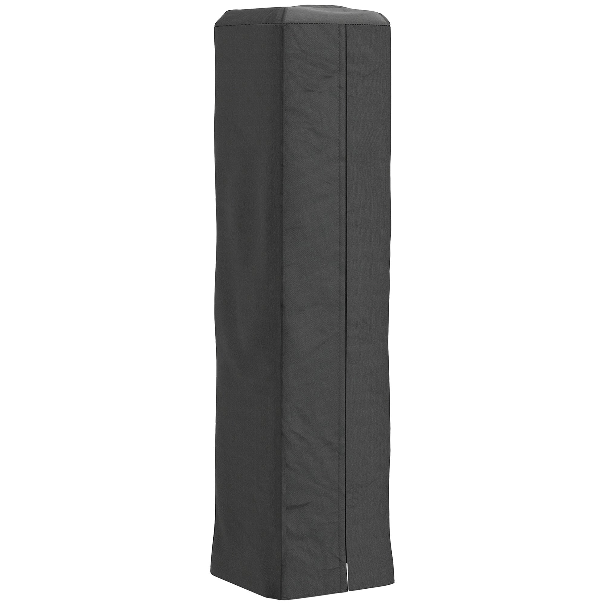 Dark gray oxford fabric heater cover 53l x 53w designed to protect tall outdoor patio heater with zipper closure