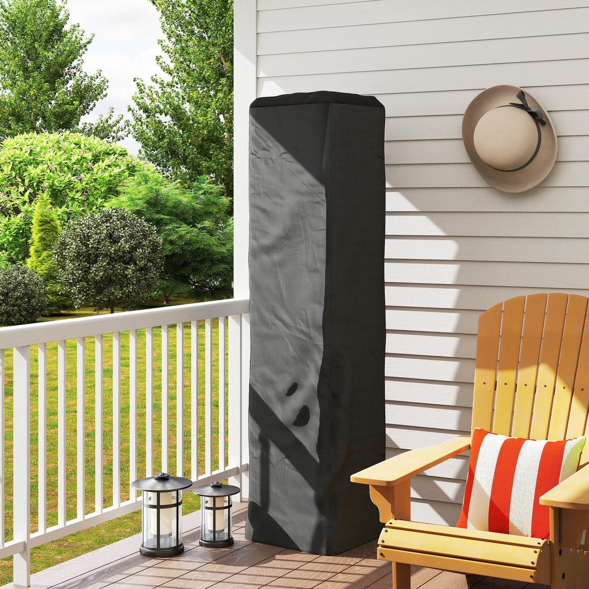 Black oxford fabric heater cover for outdoor gas pyramid patio heater 53l x 53w with zipper protector