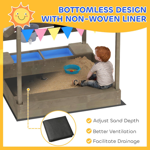 Black non-woven liner with bottomless design for outsunny grey fir wood wooden sandbox for kids ages 3-7