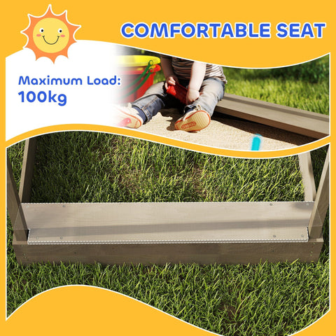 Outsunny grey fir wood children’s sandbox with bottomless design and smooth metal frame seating for outdoor play ages 3-7