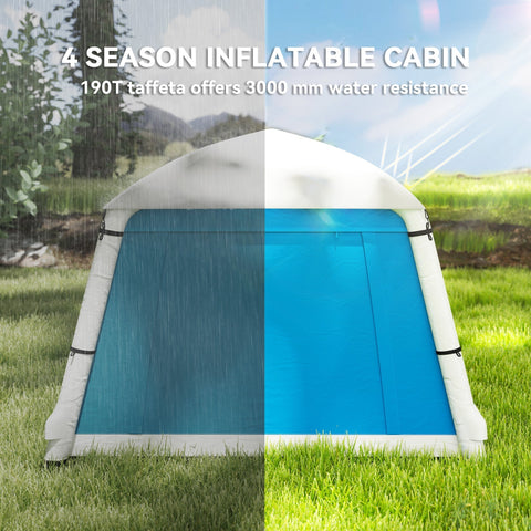 Blue and white outsunny inflatable camping tent made of 190t taffeta with air pump and carry bag included