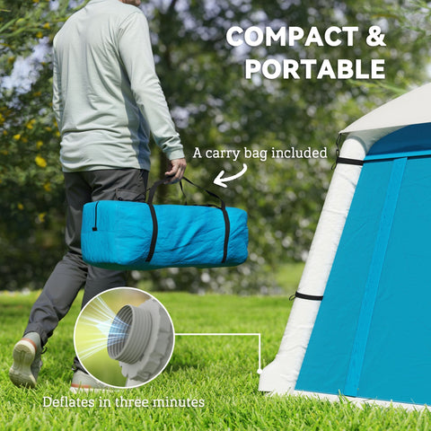Blue outsunny inflatable camping tent with air pump made of waterproof 190t taffeta and includes carry bag