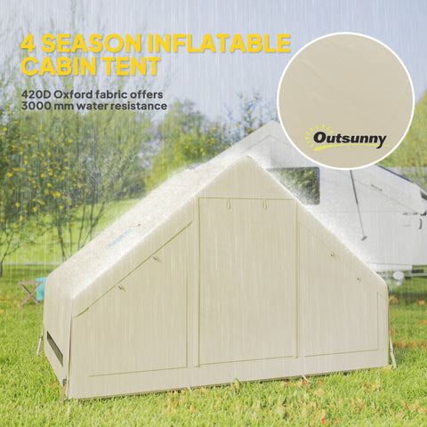 Beige outsunny inflatable camping tent made of durable 420d oxford fabric with carry bag and easy setup features