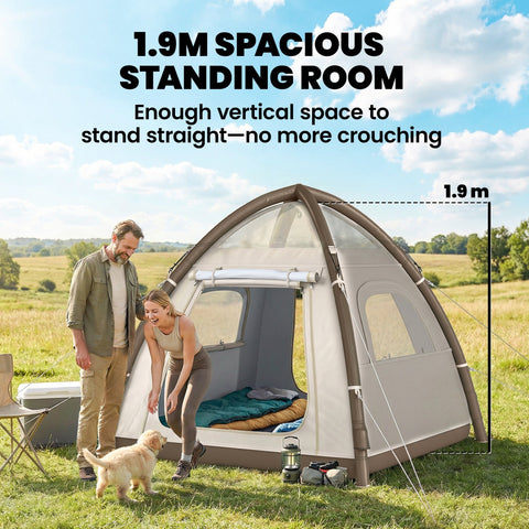 Beige and gray outsunny inflatable camping tent with 1.9m height waterproof blow up tent for outdoor camping