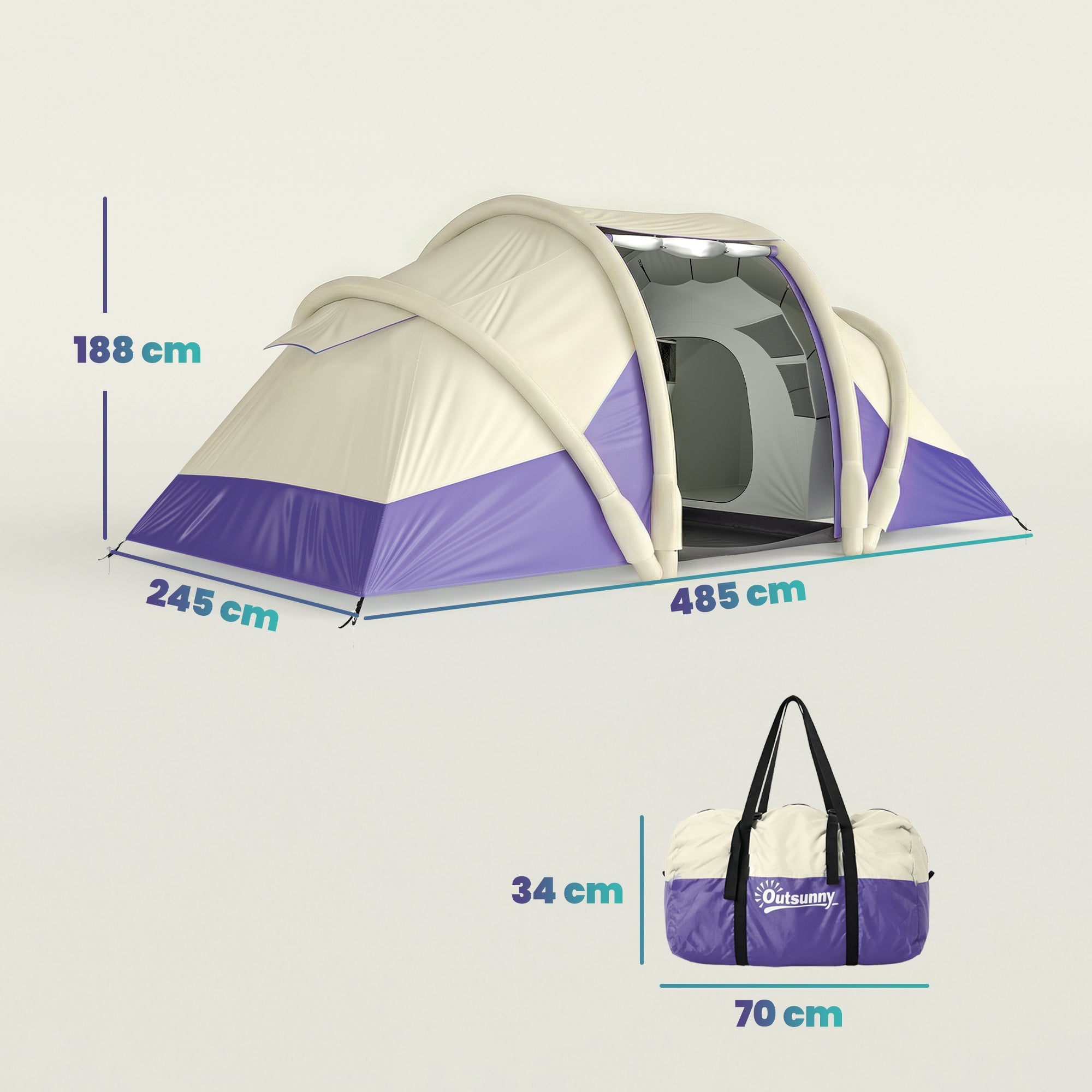 Purple and cream outsunny inflatable tent with sleek modern design 2 bedroom waterproof windproof air tent for 4 person