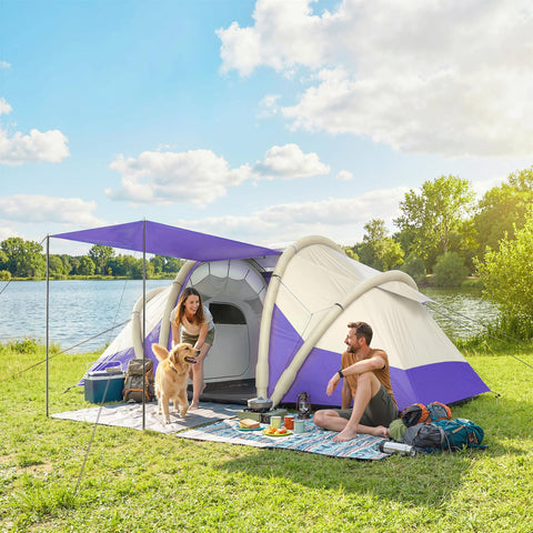 Purple and white outsunny inflatable tent with canopy waterproof windproof air tent for 4 person with carry bag