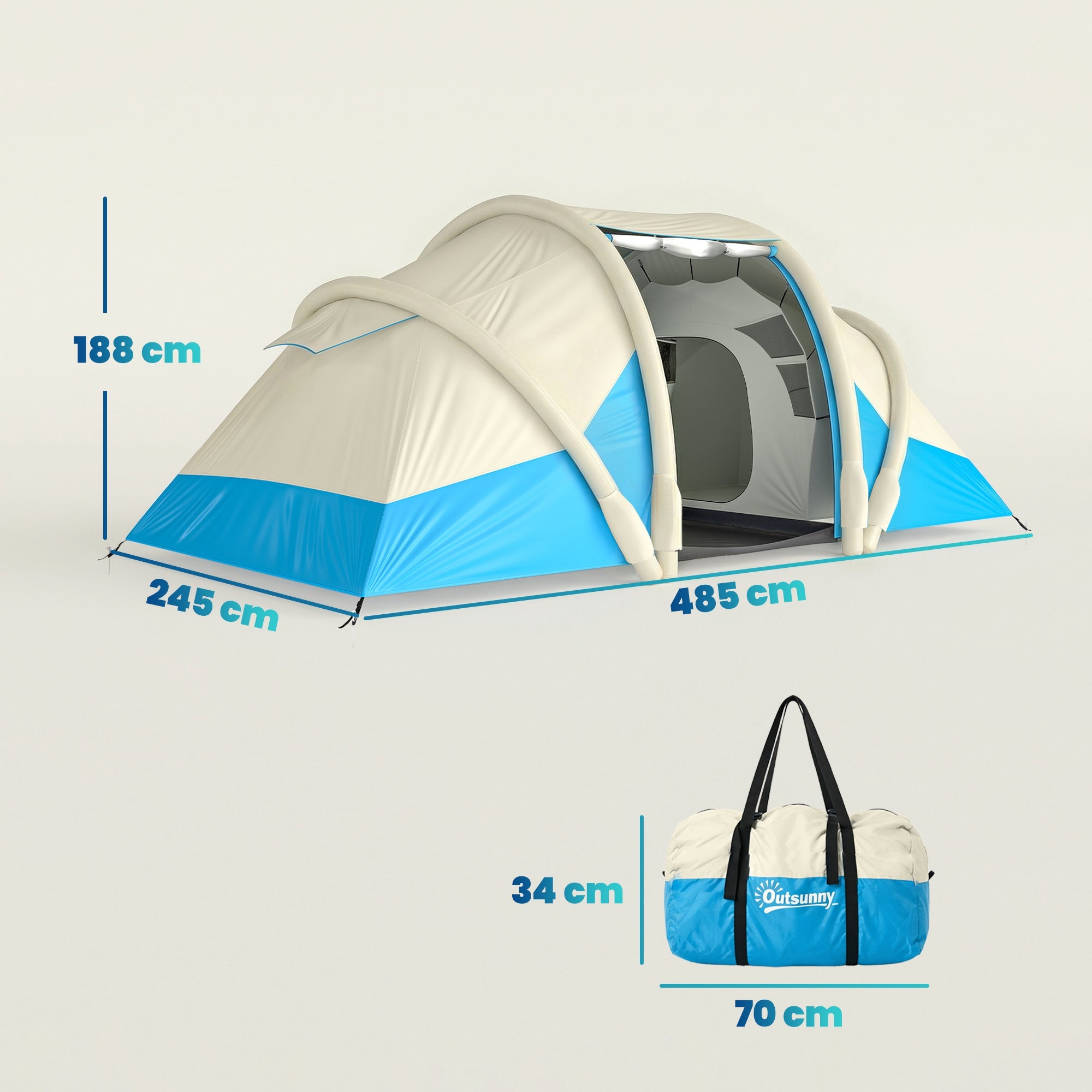 Blue and cream outsunny inflatable tent with sleek modern design 2 bedroom 3000mm waterproof air tent for 4 person