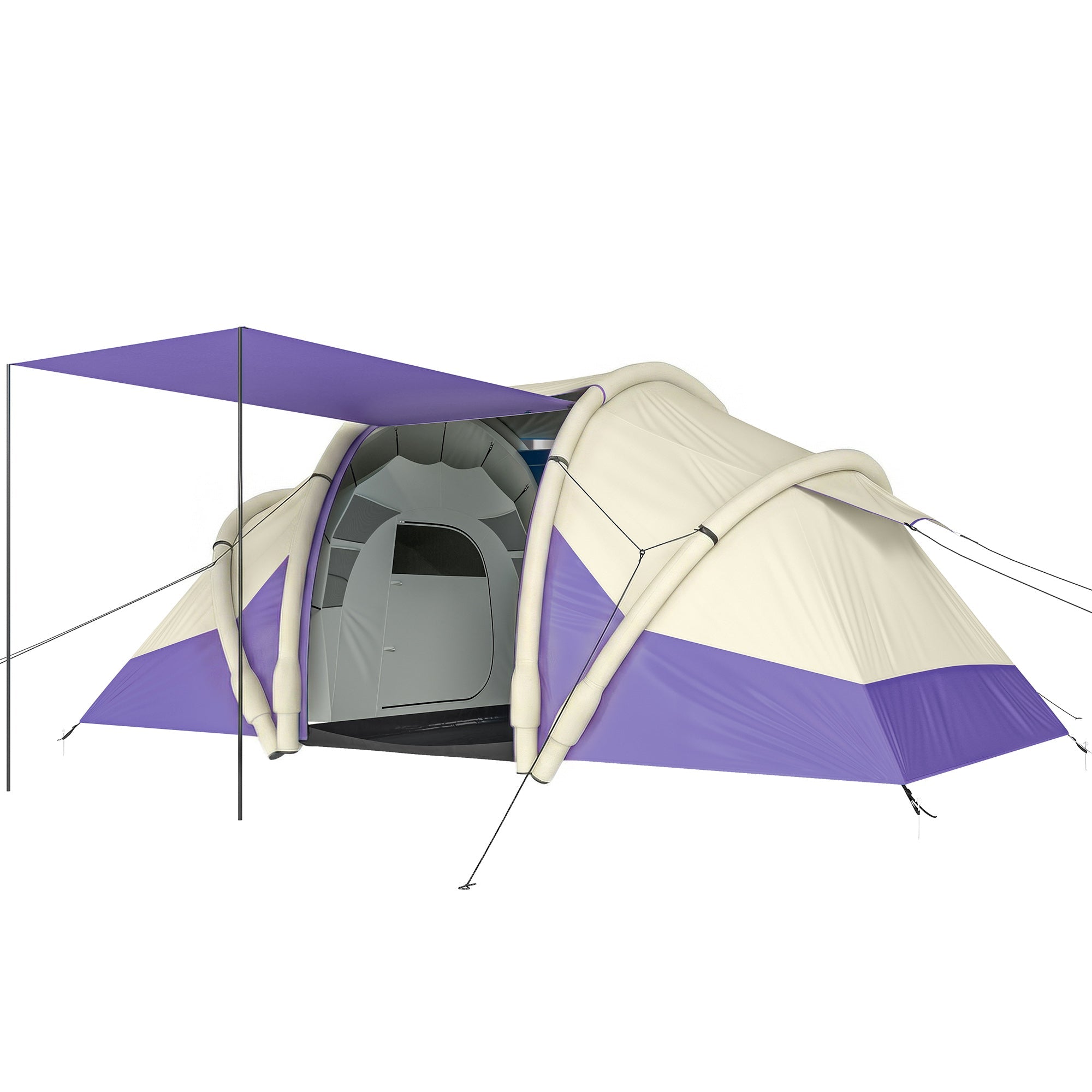 Cream and purple outsunny inflatable tent with canopy roof 2 bedroom waterproof windproof air tent for 4 person