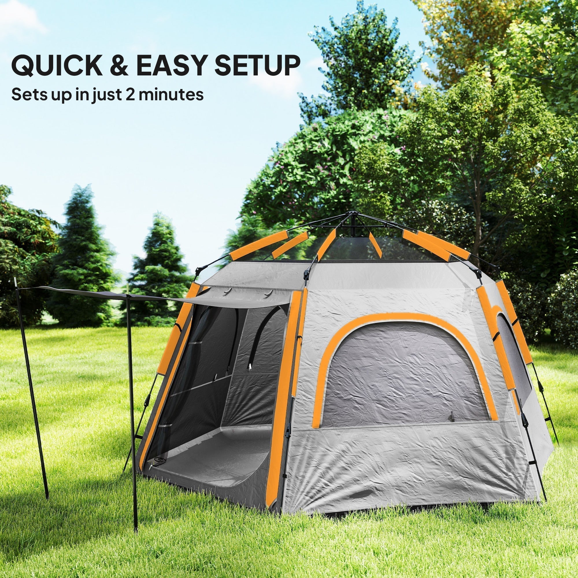 Gray and orange outsunny instant camping tent with mesh windows made of durable 210d oxford fabric for easy setup