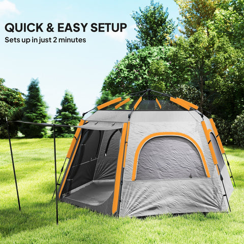 Gray and orange outsunny instant camping tent with mesh windows made of durable 210d oxford fabric for easy setup