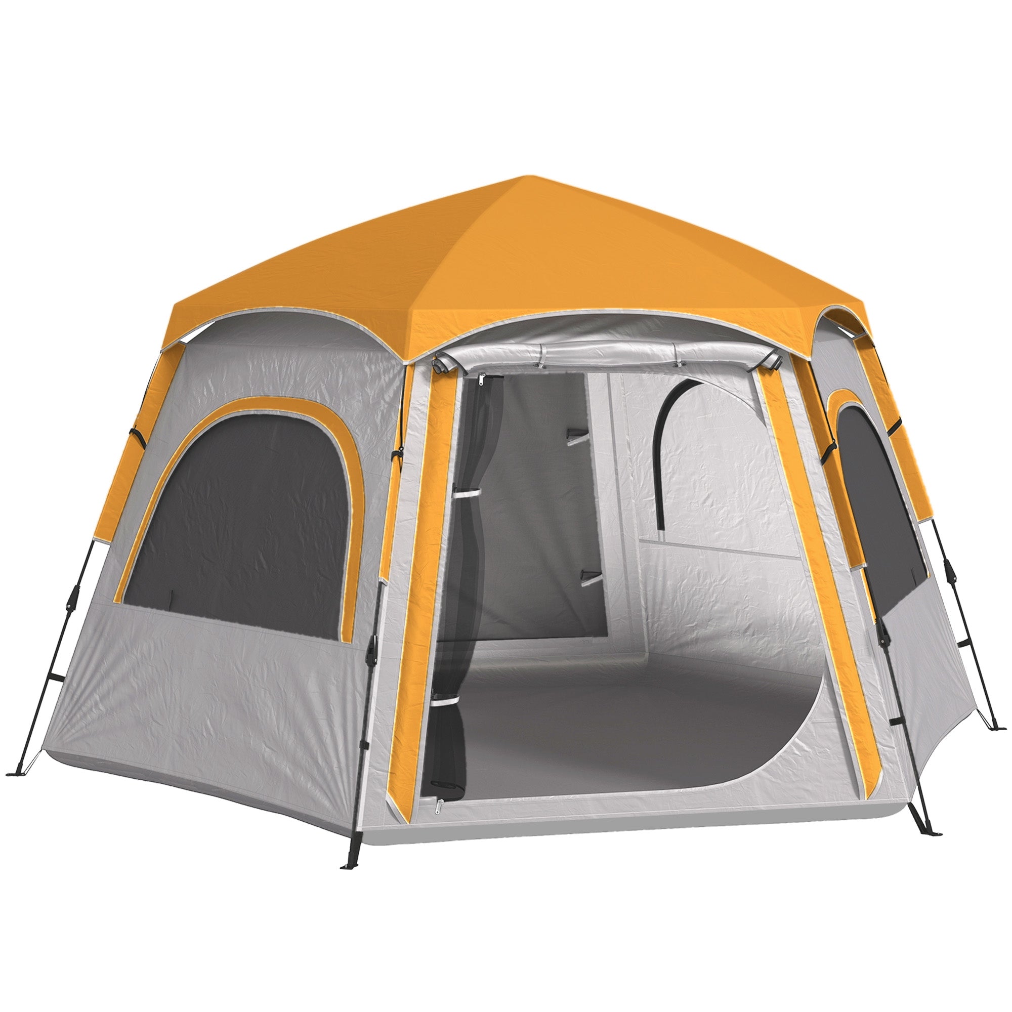 Orange and gray outsunny instant camping tent with mesh windows made of waterproof 210d oxford fabric for easy setup outdoors
